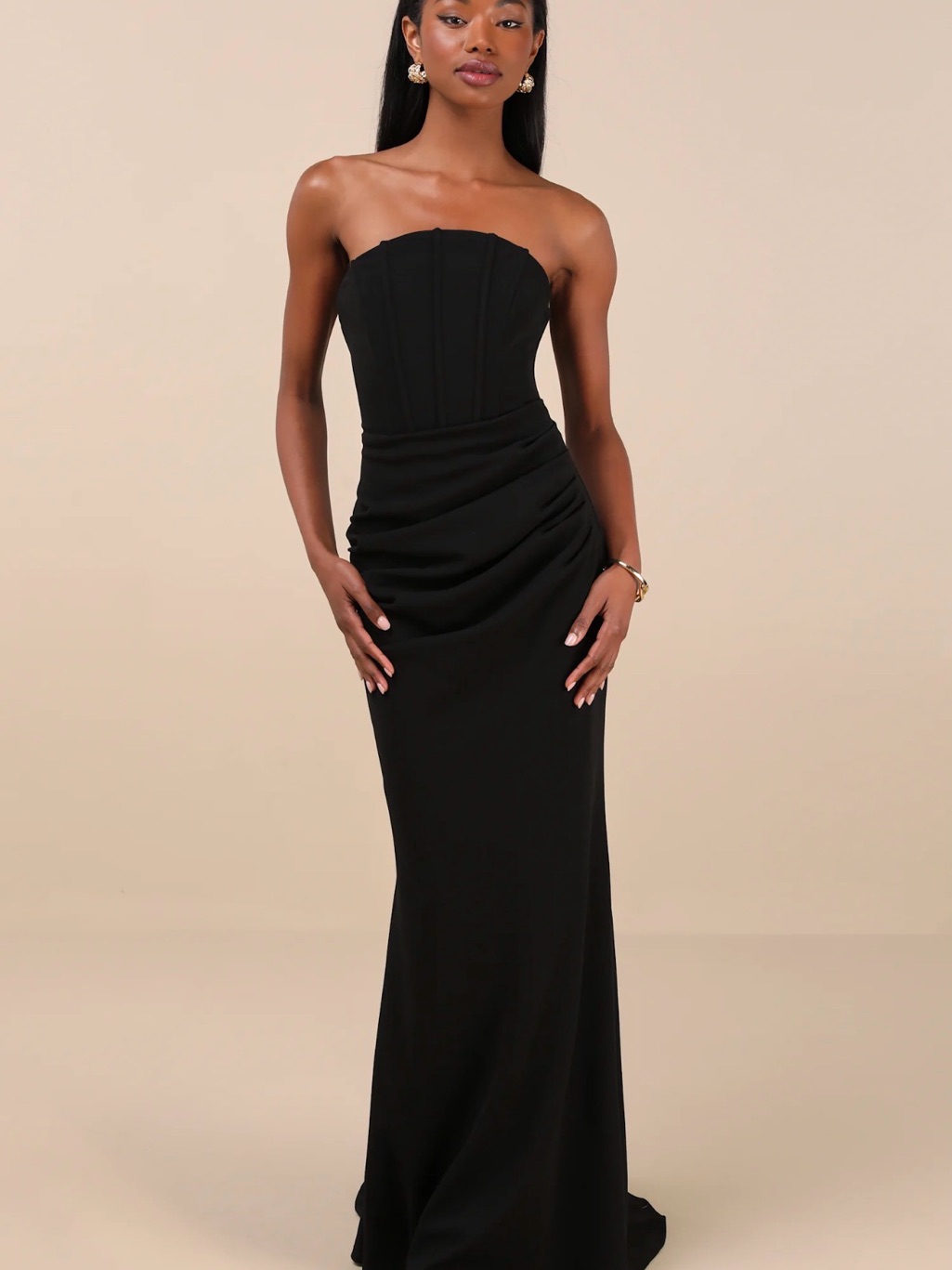 Lulu's Black Strapless Corset Maxi Dress